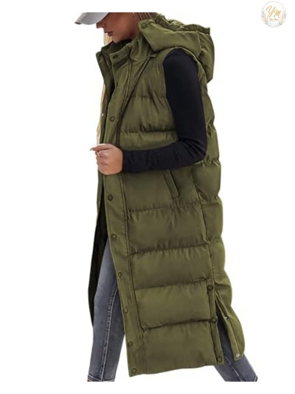 Long Hooded Puffer Vest Womens Quilted Winter Coat Sleeveless Zip Up